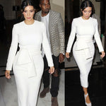 Elegant Kim Kardashian Solid White Dress