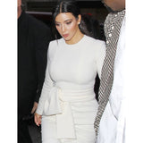 Elegant Kim Kardashian Solid White Dress