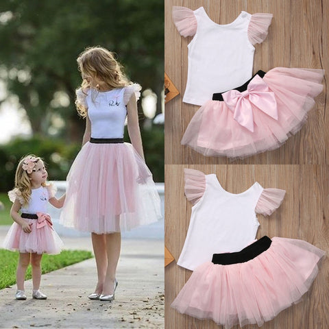 Lovely T-shirt+ tutu Skirt mother daughter dresses