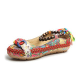 Beaded Strap Colorful Floral Cotton Shoes