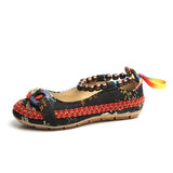 Beaded Strap Colorful Floral Cotton Shoes