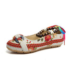 Beaded Strap Colorful Floral Cotton Shoes