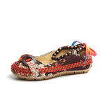 Beaded Strap Colorful Floral Cotton Shoes