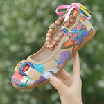 Beaded Strap Colorful Floral Cotton Shoes