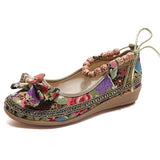 Beaded Strap Colorful Floral Cotton Shoes