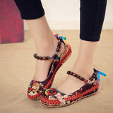 Beaded Strap Colorful Floral Cotton Shoes