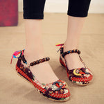 Beaded Strap Colorful Floral Cotton Shoes