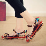 Beaded Strap Colorful Floral Cotton Shoes