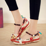 Beaded Strap Colorful Floral Cotton Shoes