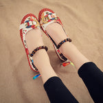 Beaded Strap Colorful Floral Cotton Shoes