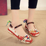 Beaded Strap Colorful Floral Cotton Shoes