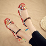 Beaded Strap Colorful Floral Cotton Shoes