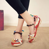 Beaded Strap Colorful Floral Cotton Shoes