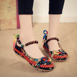 Beaded Strap Colorful Floral Cotton Shoes