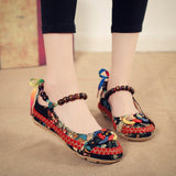 Beaded Strap Colorful Floral Cotton Shoes