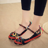 Beaded Strap Colorful Floral Cotton Shoes