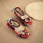 Beaded Strap Colorful Floral Cotton Shoes