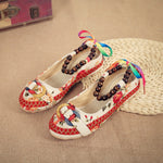 Beaded Strap Colorful Floral Cotton Shoes