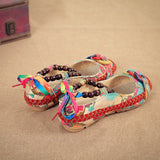 Beaded Strap Colorful Floral Cotton Shoes