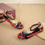 Beaded Strap Colorful Floral Cotton Shoes