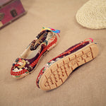 Beaded Strap Colorful Floral Cotton Shoes