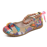 Beaded Strap Colorful Floral Cotton Shoes