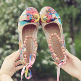 Beaded Strap Colorful Floral Cotton Shoes