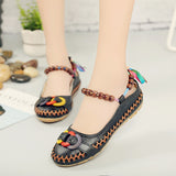 Beaded Strap Colorful Floral Cotton Shoes