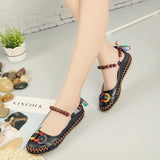 Beaded Strap Colorful Floral Cotton Shoes