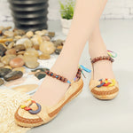 Beaded Strap Colorful Floral Cotton Shoes