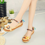 Beaded Strap Colorful Floral Cotton Shoes