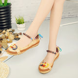 Beaded Strap Colorful Floral Cotton Shoes