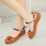 Beaded Strap Colorful Floral Cotton Shoes