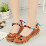 Beaded Strap Colorful Floral Cotton Shoes