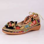 Beaded Strap Colorful Floral Cotton Shoes